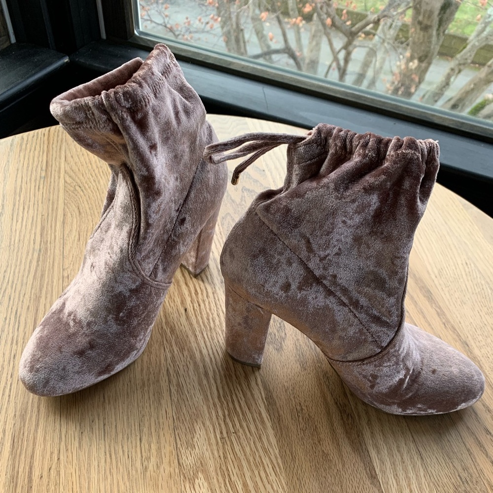 Pink crushed velvet ankle boots